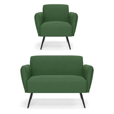Sofá Namoradeira Com Poltrona Pés Palito De Ferro Bruna Suede - D'rossi Cor Verde