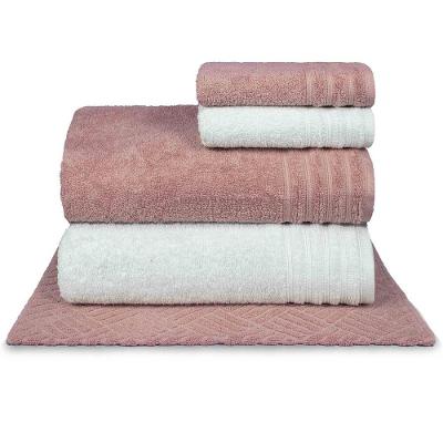 Jogo De Toalha Gigante Fio Penteado 5 Peças - Twist - Rosa + Branco