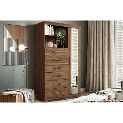Cômoda de Quarto Marabá 1.6 c/ 1 Porta 2 Nichos e 6 Gavetas c/ Espelho e Pés Jatoba - Santos Andirá