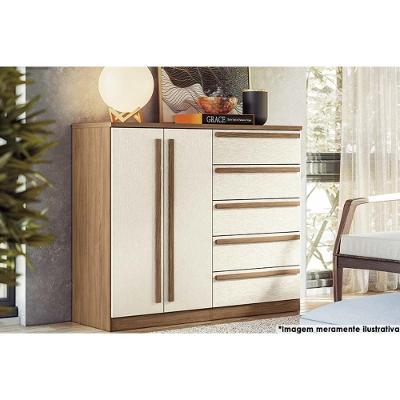Cômoda de Quarto Málaga Gold 2 Portas e 5 Gavetas jatoba/Areia - Santos Andirá