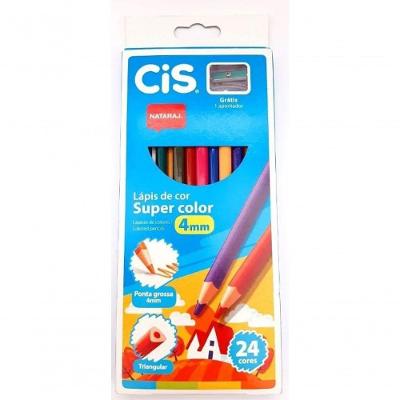 Lápis De Cor Triangular Super Color 24 Cores + 1 Apontador - Cis
