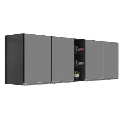 Kit 2 Armários Aéreos Califórnia 80cm E Nicho Garrafeiro 20cm Riad Preto/cinza - Lumil