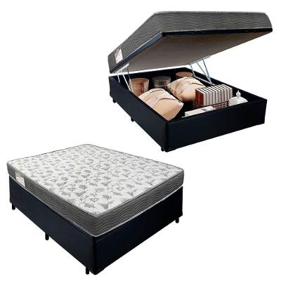 Cama Box Baú Casal Sintético + Colchão De Espuma D33 - Sereneprime - 138cm preto.