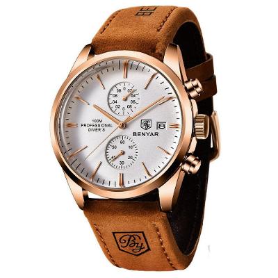 Relógio De Quartzo Esportivo Masculino Benyar Luxo Impermeável Cronógrafo Marrom