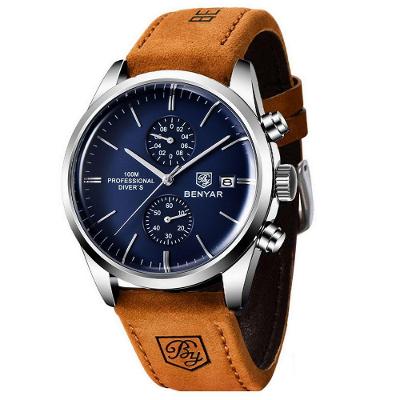 Relógio De Quartzo Esportivo Masculino Benyar Luxo Impermeável Cronógrafo Marrom Azul