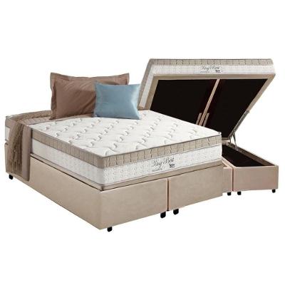 Cama Box Baú King: Colchão Molas MasterPocket Ensacadas Anjos   King Best Clean + Base CRC Suede Clean(193x203)