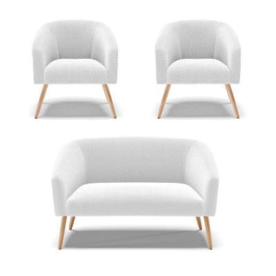 Kit 1 Sofá Namoradeira E 2 Poltronas Stella Bouclê Pés Palito Natural - D'rossi Cor Off White