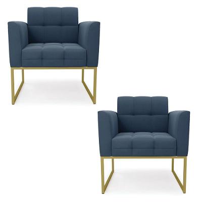 Kit 2 Poltronas Elisa Suede Base Metálica Industrial Dourado - D'rossi Cor Azul Marinho