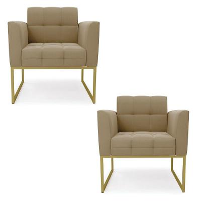 Kit 2 Poltronas Elisa Suede Base Metálica Industrial Dourado - D'rossi Cor Marrom Rato
