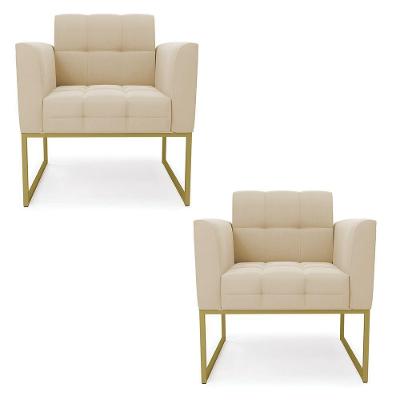 Kit 2 Poltronas Elisa Suede Base Metálica Industrial Dourado - D'rossi Cor Bege
