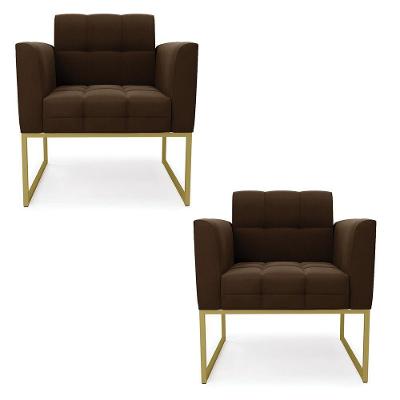 Kit 2 Poltronas Elisa Suede Base Metálica Industrial Dourado - D'rossi Cor Marrom