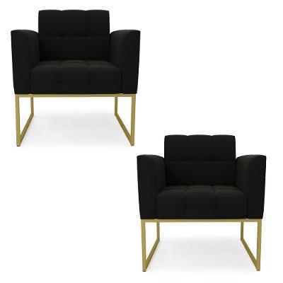 Kit 2 Poltronas Elisa Suede Base Metálica Industrial Dourado - D'rossi Cor Preto