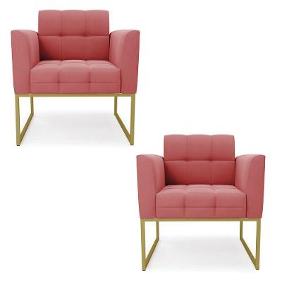 Kit 2 Poltronas Elisa Suede Base Metálica Industrial Dourado - D'rossi Cor Rose