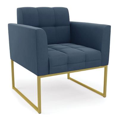Poltrona Elisa Suede Base Metálica Industrial Dourado - D'rossi Cor Azul Marinho