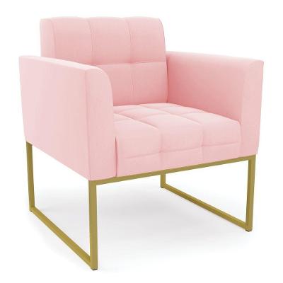 Poltrona Elisa Suede Base Metálica Industrial Dourado - D'rossi Cor Rosa Bebê