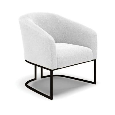 Poltrona Stella Bouclê Base Metálica Industrial Preto - D'rossi Cor Off White