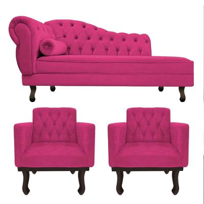 Kit Diva Recamier Diana 185Cm Lado Direito E 02 Poltronas Classic Suede Pink