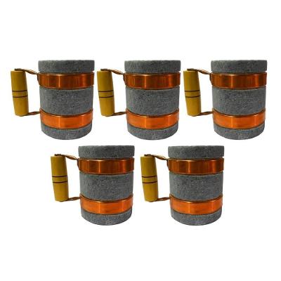 Kit 5 Canecas Alça De Cobre Pedra Sabão Chopp Cerveja 350ml.