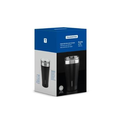 Copo Térmico Tramontina Exata Em Aço Inox Preto Com Tampa 550 Ml