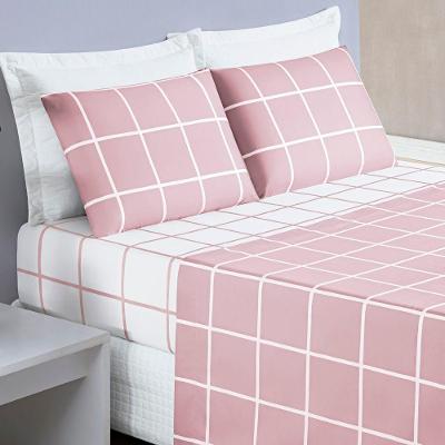 Jogo Cama Lençol Brooklyn King Quadriculado Micropercal 200 Fios 4 Peças - Rosa