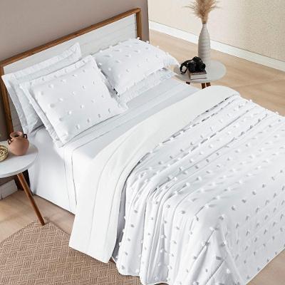 Kit Cobre Leito Colcha Alexa Pompom Casal Padrão Dupla Face Micropercal 3 Peças - Branco