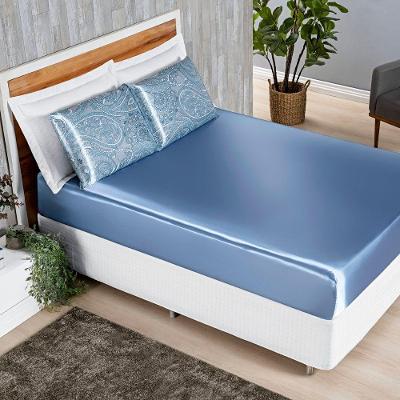 Jogo Cama Lençol Vine Casal Padrão Cetim Estampado Alto Brilho 3 Peças - Azul Serenity Mandala