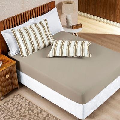 Jogo Cama Lençol Daily King Malha 100% Algodão Listrado 3 Peças - Cáqui