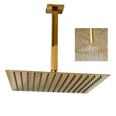 Ducha Chuveiro Teto Slim Inox 20X20 Dourado Luxo Suporte Quadrado Piscina Banheiro