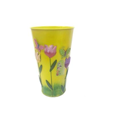 Vaso Metal Enfeite Jardim Quintal Varanda Borboleta Flor Amarelo (sybo-g7)