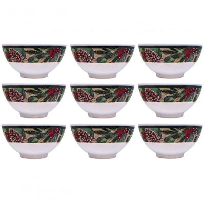 Conjunto 9 Tigelas Melamina Natalina Pinhas E Folhagens