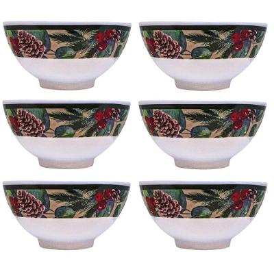 Conjunto 6 Tigelas Melamina Natalina Pinhas E Folhagens