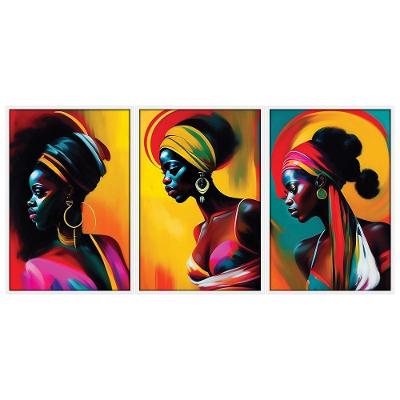 Quadros Mulheres Negras Caixa Alta 40x60 3 Unidades Titulo Moldura Branca
