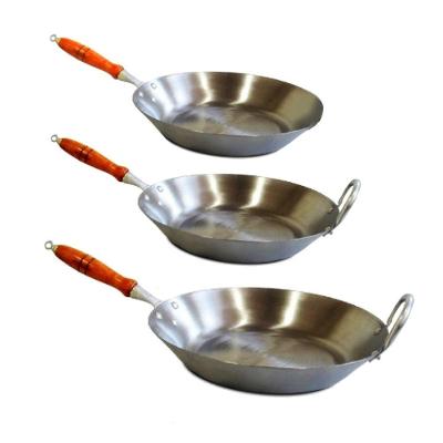 Kit Jogo De Frigideiras Aço Carbono 2mm Cabo Madeira Fritura.