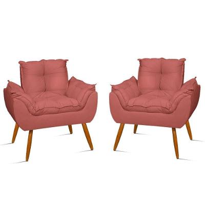 Kit 2 Poltronas Cadeiras Decorativas Opala Sala Quarto Cor:rosa