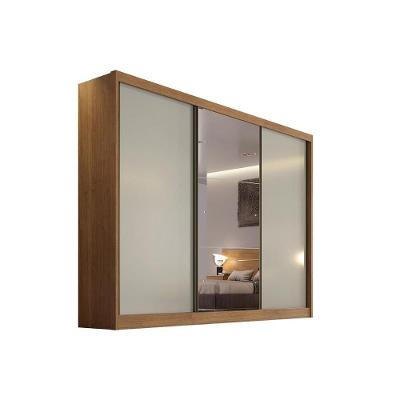 Guarda Roupa Casal 3 Portas de Correr e 8 Gavetas c/ Espelho Natus Plus Freijo Cumaru c/ Fendi - Novo Horizonte