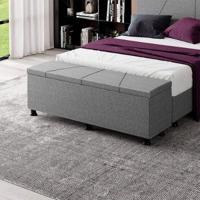 Baú Sapateira Estofada Casal King Size 195 Cm Júpiter Linho Skybox Cor Cinza