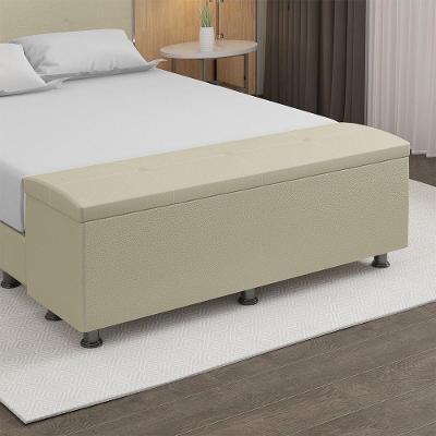 Baú Sapateira Estofada Casal 140 Cm Terra Corino Skybox Cor Bege