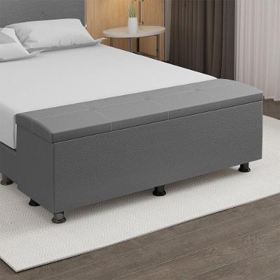 Baú Sapateira Estofada Casal Queen Size 160 Cm Terra Corino Skybox Cor Cinza