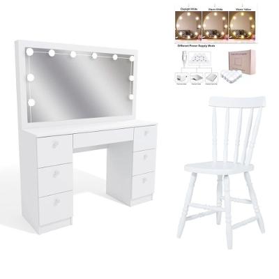 Penteadeira Ditália 7gavetas C/cadeira + Kit Luz Pe-80 Branco