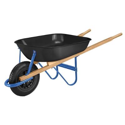 Carrinho De Mão Tramontina Com Caçamba Rasa Plástica Preta 50 L, Braço De Madeira E Pneu Com Câmara