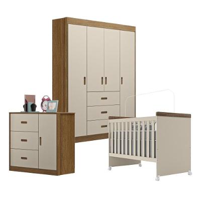 Jogo De Quarto Infantil Livia Com Berço Mini Cama Cômoda E Roupeiro Canaã