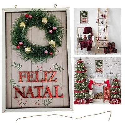 Quadro Decorativo Natalino Guirlanda Feliz Natal Com Bolinhas Advento Comemoraçao Parede Porta