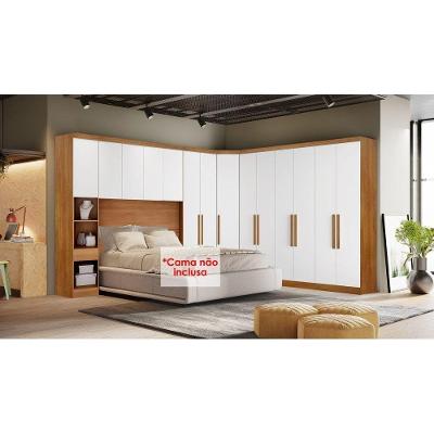 Quarto Rizon 5 Peças (1 Armário Ponte 1 Closet 2 Guarda Roupas 1 Complemento) Freijo Cumaru C- Fendi