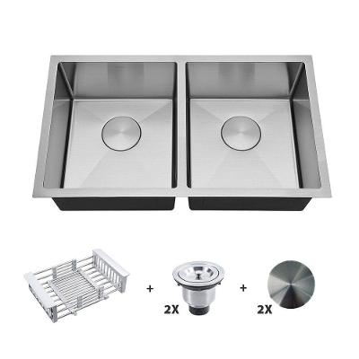 Kit Cuba Dupla Gourmet com Acessórios Solo 35x35x40 e Válvula e Escorredor e Tampa Arell Inox Escovado