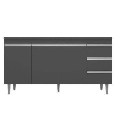 Balcão Gabinete Para Pia 160cm 3 Portas Andréia Cinza - Ajl Móveis