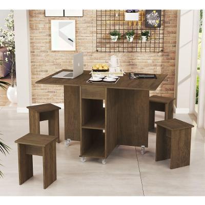 Mesa Retrátil Com Banquetas Castanho