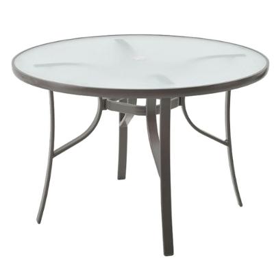 Mesa Para Área Externa Redonda Macaé Rivatti Aluminio Grafite 107 Cm Tampo Vidro Temperado E Jateado