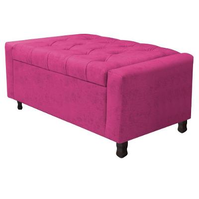 Calçadeira Baú Solteiro Everest P02 90cm Para Cama Box Suede - Doce Sonho Móveis Pink