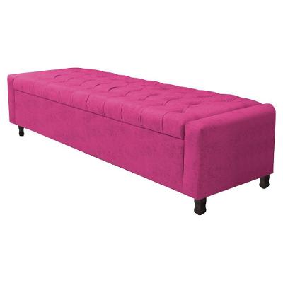 Calçadeira Baú Queen Everest P02 160 Cm Para Cama Box Suede - Amarena Móveis Pink