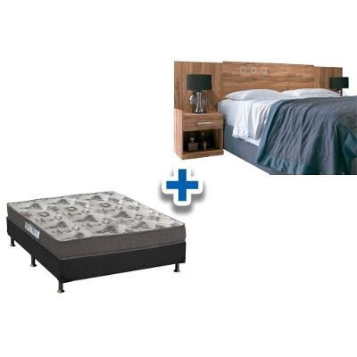 Cama Box Casal CRC + Colchão ISO 100 Ortobom + Cabeceira Plus Atacama